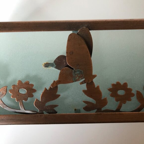 Partylite Flowers Butterfly Dragonfly Tray Copper Color Base and Frosted Glass - Picture 8 of 8